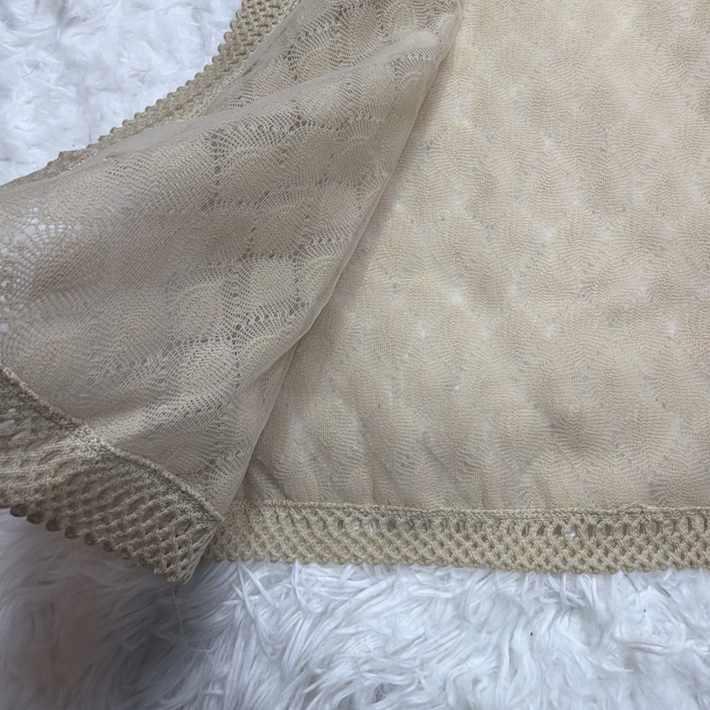Vintage 1950s Japan Cardigan Sweater Open Front Scalloped Beige Knit 50 52 Rare - Picture 7 of 9